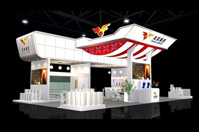 135平米展臺設(shè)計(jì)制作：四面開口/現(xiàn)代/木質(zhì)結(jié)構(gòu)/白色，為建材展展商而作（免費(fèi)使用）