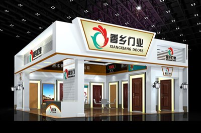 90平米展臺設(shè)計(jì)制作：二面開口/現(xiàn)代/木質(zhì)結(jié)構(gòu)/白色，為建材展展商而作（免費(fèi)使用）