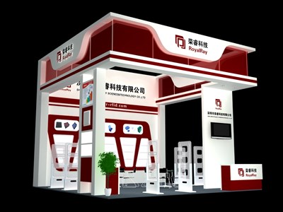 36平米展臺設(shè)計(jì)制作：三面開口/現(xiàn)代/型材結(jié)構(gòu)/紅色，為電子展展商而作（免費(fèi)使用）