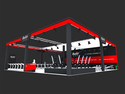 240平米展臺設(shè)計制作：三面開口/現(xiàn)代/桁架結(jié)構(gòu)/紅色，為電子展展商而作（免費使用）