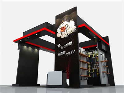 36平米展臺設(shè)計制作：三面開口/現(xiàn)代/木質(zhì)結(jié)構(gòu)/黑色，為綜合展展商而作（免費使用）