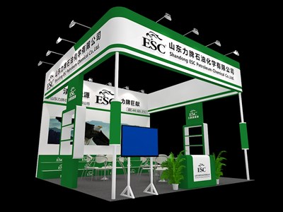 36平米展臺設計制作：三面開口/現(xiàn)代/木質(zhì)結(jié)構/綠色，為能源展展商而作（免費使用）