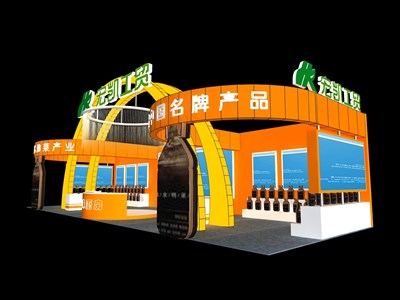 96平米展臺設(shè)計制作：三面開口/前衛(wèi)/木質(zhì)結(jié)構(gòu)/橙色，為食品展展商而作（免費使用）