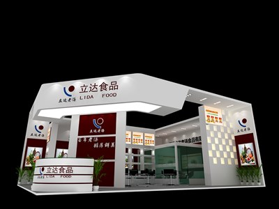 90平米展臺設(shè)計(jì)制作：二面開口/現(xiàn)代/木質(zhì)結(jié)構(gòu)/灰色，為食品展展商而作（免費(fèi)使用）