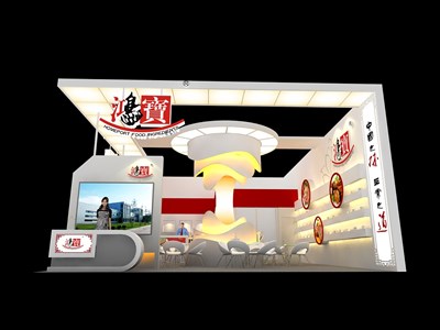 88平米展臺設計制作：二面開口/現代/木質結構/米色，為食品展展商而作（免費使用）