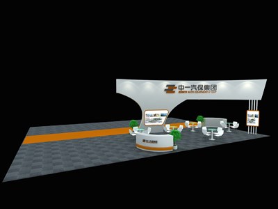 108平米展臺設(shè)計(jì)制作：四面開口/現(xiàn)代/木質(zhì)結(jié)構(gòu)/橙色，為汽配展展商而作（免費(fèi)使用）