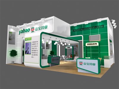 80平米展臺(tái)設(shè)計(jì)制作：三面開口/現(xiàn)代/木質(zhì)結(jié)構(gòu)/綠色，為綜合展展商而作（免費(fèi)使用）