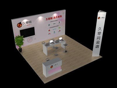 36平米展臺設計制作：三面開口/現(xiàn)代/木質(zhì)結(jié)構(gòu)/白色，為電子展展商而作（免費使用）