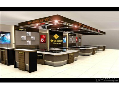52平米展廳設(shè)計(jì)制作：現(xiàn)代/咖啡色，產(chǎn)品類展廳-金大福珠寶展廳（免費(fèi)使用）