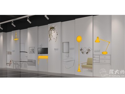 5平米展臺(tái)設(shè)計(jì)制作：三面開(kāi)口/現(xiàn)代/木質(zhì)結(jié)構(gòu)/白色，為家具展展商而作（免費(fèi)使用）