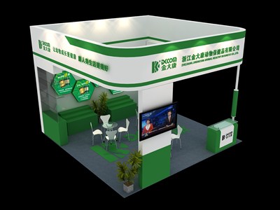 36平米展臺(tái)設(shè)計(jì)制作：三面開口/現(xiàn)代/木質(zhì)結(jié)構(gòu)/綠色，為食品展展商而作（免費(fèi)使用）
